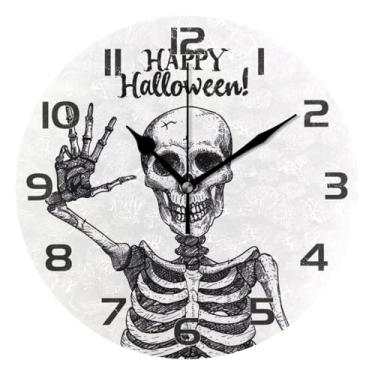 Imagem de YETTASBIN Relógio de parede esqueleto de Halloween, silencioso, sem tique-taque, operado por bateria, relógio redondo decorativo criativo para cozinha, sala de estar, banheiro, decoração de escritório