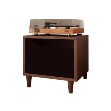 Imagem de Suporte para armazenamento de CDs Armário expositor de discos vinil com prateleira madeira para armazenamento em casa ou no escritório