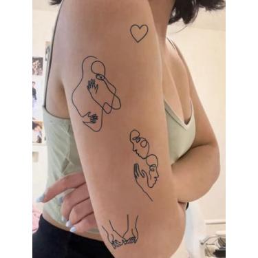 Imagem de 2 peças de tatuagens minimalistas semi permanentes de suco de ervas, bailarinas, estampa de amor, uso diário, festa, feriado, presente, pulso, clavícula, tornozelo, corpo, tatuagem, adesivo à prova