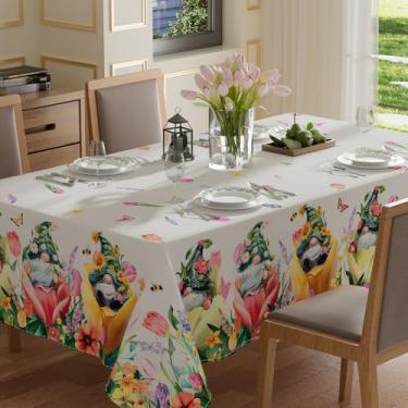 Imagem de XCHI Tulipas Gnomos Flores Primavera Toalha de Mesa Retangular Verão Toalha de Mesa Lavável Capas de Mesa para Jantar Interior Decorações de Festa em Casa 132 x 182 cm