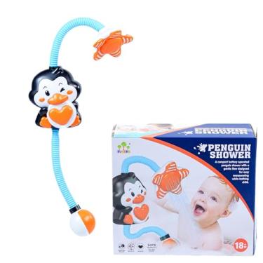 Imagem de Chuveirinho Elétrico Infantil de Pinguim para Banheira, Ducha com Mangueira Flexível 70cm, Rotação 360°, com Ventosa, 18 Meses+