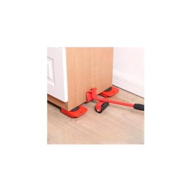 Imagem de Kit Levantador de Móveis com Rodinhas, 5 Peças, Vermelho, Metal e Plástico, Suporta 150kg, Inclui Alavanca e 4 Rodas