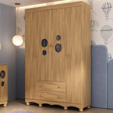 Imagem de Guarda-roupa Infantil 122cm com Vidro 4 Portas e 2 Gavetas Suspiro Multimóveis MP4458