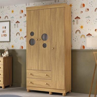 Imagem de Guarda-roupa Infantil 92cm com Vidro 3 Portas e 2 Gavetas Bombom Multimóveis MP4462