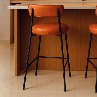 Imagem de Banqueta Cozinha Média Com Encosto Industrial Preto Londres Pu Nozes D03 - D`rossi