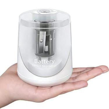 Imagem de Apontador de lápis elétrico, apontador de lápis colorido operado por bateria pequena para crianças, afiação rápida, adequado para nº 2/colorido (6-8 mm), escola/sala de aula/escritório, branco