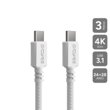 Imagem de Cabo USB TIPO-C 3.1 P/ USB TIPO-C 3.1 - Branco - 3METROS - NYLON - PUCP3B