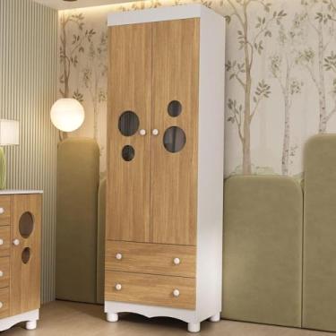 Imagem de Guarda-roupa Infantil 62cm 2 Portas com Vidro e 2 Gavetas Suspiro Multimóveis Mp4456 Branco/madeirado