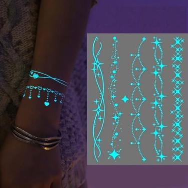 Imagem de 1 adesivo de tatuagem temporária que brilha no escuro ativado por luz negra, adesivo responsivo para pescoço e perna do braço, fácil aplicação para festas, JSN, 018