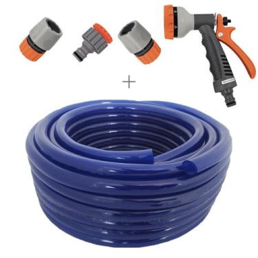 Imagem de Kit mangueira siliconada 20m resistente ao sol para jardim azul com es