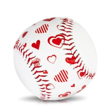 Imagem de AKAIXI Bola de beisebol 22,88 cm tamanho padrão bonito design PVC para treino de treino acertar escola liga torneio de jogo formatura para jogadores treinador presentes 1 peça coração de amor vermelho