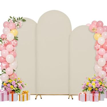 Imagem de Conjunto de capas de arco de 1,8 m de 1,8 m de casamento, arco, suporte de arco, tecido elastano, pano de fundo elástico para decoração de festa de aniversário de casamento, chá de bebê (off-white)
