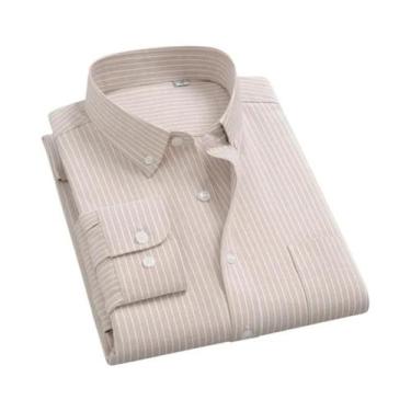 Imagem de Camisa Social Clássica Masculina Oxford Listrada De Manga Longa 100% A