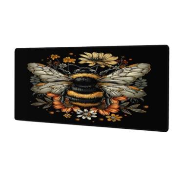 Imagem de Tapete de mouse grande com flor de abelha preta à prova d'água para computador estendido tapete protetor de mesa antiderrapante base de borracha para escritório, computador, teclado, laptop e mesa de