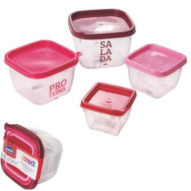 Imagem de Conjunto de potes Conect fitness 4 peças rosa Plasutil ref. 16043