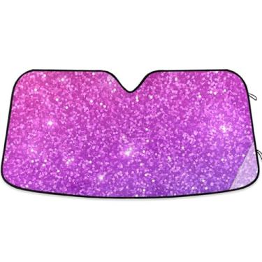 Imagem de Toldo de sol rosa com glitter violeta personalizado para para-brisa de carro dobrável caminhão para-brisa dianteiro automotivo M, 139,7 cm x 70,1 cm