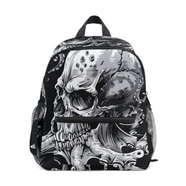 Imagem de GAIGEO Black and White Octopus Skull Toddler Backpack 10x4x12 In, Girls Mini Backpack with Water Bottle Pockets, Whistle Buckle