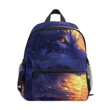 Imagem de GAIGEO Wolf Fantastic Animal Kids' Backpack with Whistle, 2 Bottle Pockets, Lightweight, Kindergarten Backpack 10x4x12 In, for Ages 3-8