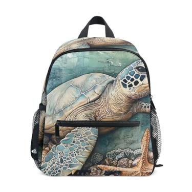 Imagem de Ocean Turtle Painting Coast Simple Modern Kids Backpack, 10x4x12 In, Baby Boy Backpack Includes Water Bottle Pockets, Whistle Clip for Safety