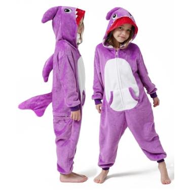 Imagem de DILUFUN Pijama infantil infantil de tubarão, fantasia de macacão de animal, fantasia de cosplay de Halloween, fantasia de dormir, tubarão PU 11-12 anos