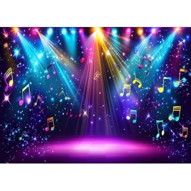 Imagem de CHAIYA Cenário fotográfico de palco arco-íris de 2,8 x 1,8 m anos 70, 80, 90, pano de fundo colorido para discoteca, rock, brilho, néon, dança, aniversário, decoração banner CY369