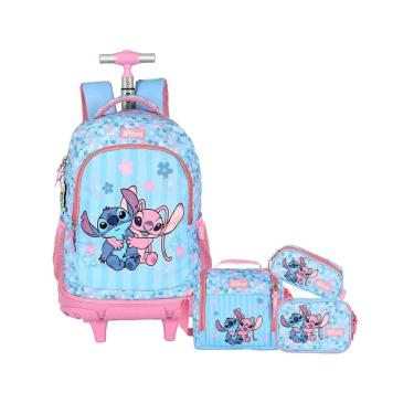 Imagem de Kit Lilo Stitch Mochila Roda + Lancheira+ Estojo Box+ Triplo