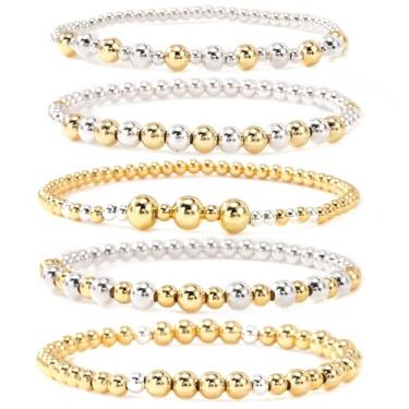 Imagem de SHINUS BOHO Conjunto de pulseiras cruzadas com contas de pérolas banhadas a ouro 14 K para mulheres, contas cristãs coloridas boêmias, joias, amizade, verão, presente moderno, 7.0, Sem Pedra Preciosa