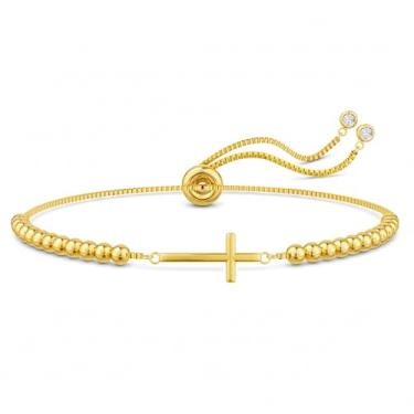 Imagem de Moodear Presentes de Natal, pulseiras delicadas de prata esterlina 925/banhado a ouro 14 k CZ cruz pulseira em camadas cobra pérola corrente nó pulseiras para mulheres joias cristãs religiosas