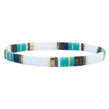 Imagem de KELITCH Pulseiras Boho Tila com miçangas cores doces pulseiras elásticas verão praia pulseiras - 08L