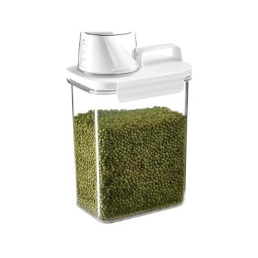 Imagem de Pote Hermético Dispenser 2,3L com Tampa com Trava e Copo Medidor BPA Free Premium – Ideal para Armazenar Sabão em Pó, Arroz, Grãos e Mantimentos, Organização Completa da Cozinha