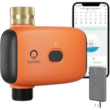 Imagem de Lumary Temporizador de água WiFi para mangueira de jardim, temporizador de irrigação de bateria para irrigação de latão ao ar livre, atraso de chuva/controle remoto/manual/sistema automático de