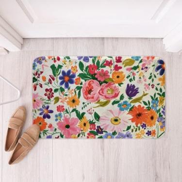 Imagem de Erosebridal Tapetes de banheiro de girassol 50,8 cm x 81,3 cm Tapete de banho abstrato flor de pêssego figura floral capacho pintura a óleo impressão de flores