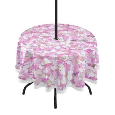 Imagem de Wassud Toalha de mesa redonda para uso ao ar livre com orifício para guarda-chuva, toalhas de mesa de lantejoulas brilhantes de 152 cm para aniversário, casa de fazenda, cozinha