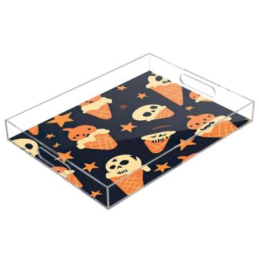Imagem de xigua Bandeja de servir de acrílico fantasma de Halloween com alças à prova de derramamento, bandejas decorativas de festa de Halloween, bandeja organizadora de bancada para banheiro, cozinha, 30,5 x