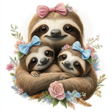 Imagem de Kits de ponto cruz preguiça – série de animais fofos | Kit de bordado DIY para iniciantes com tecido de 11 CT e fios vibrantes | Presente consciente DIY para decoração de casa/escritório 24 x 24 cm