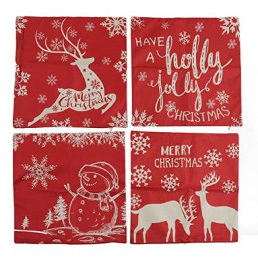 Imagem de Capas de almofada de Natal 4 unidades de fronhas decorativas de linho macio com padrões de boneco de neve de floco de neve de rena para casa, sofá, quarto, sala de estar 45x45cm (04)
