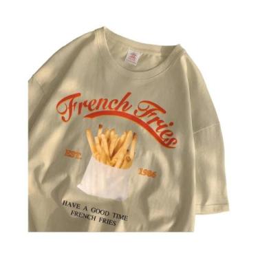 Imagem de Camiseta Feminina De Algodão Com Estampa De Batata Frita, Estilo Solto