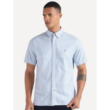 Imagem de Camisa Tommy Hilfiger Masculina Manga Curta Xadrez Gingham Branca/-Masculino