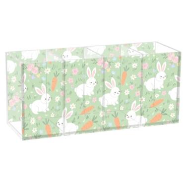 Imagem de Burbuja Porta-canetas de acrílico Bunny Cenour, 4 compartimentos, suporte de lápis transparente para pincéis de maquiagem, acessórios de mesa de escritório em casa