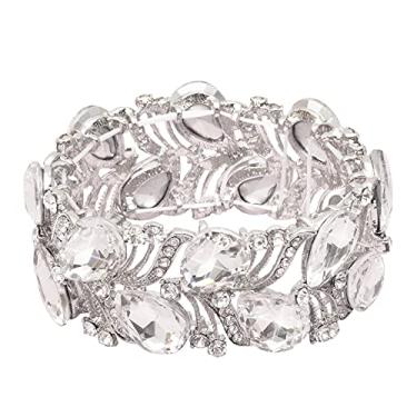 Imagem de Bracelete feminino elástico para noivas, noivas, lágrimas, cristais, folhas largas, joia de declaração para noivas, damas de honra