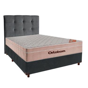 Imagem de Cama Box + Colchão Casal Ortobom Molas Ensacadas Airtech + Cabeceira Estofada