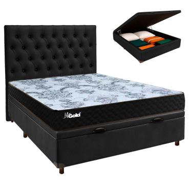 Imagem de Cama + Bau Preto E Colchão Molas Ensacadas Casal - Life Gold Paropas + Cabeceira