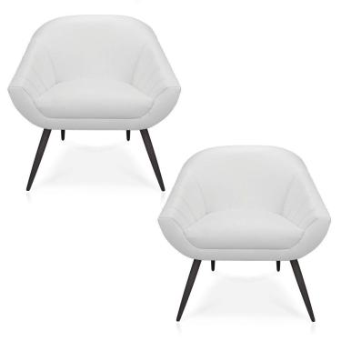 Imagem de Kit 02 Poltronas Giovana Corino Branco Pés Palito De Ferro