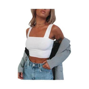 Imagem de Top Cropped Sem Mangas De Verão Para Mulheres, Decote Quadrado, Casual