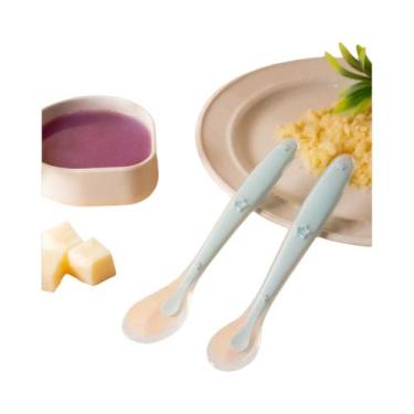 Imagem de Conjunto De Colheres De Silicone Para Bebês 2 Peças Com Padrão De Estr