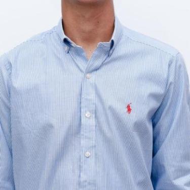 Imagem de Camisa Social Masculina Ralph Lauren Listrada Azul-Masculino