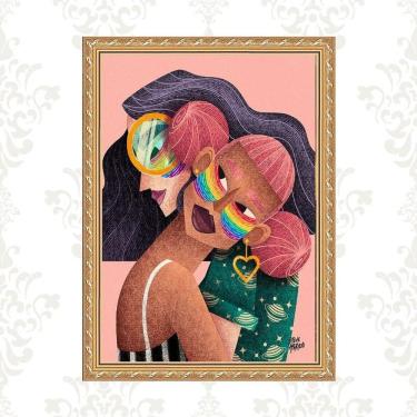 Imagem de Quadro Moldura Dourada Mulheres Lésbicas 45X34Cm