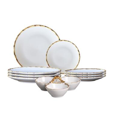 Imagem de Jogo 4 Pratos Rasos 4 Prato Sobremesa E Petisqueira Bambu Cerâmica Scalla 1ª Linha