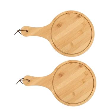 Imagem de Kit 2 Tábua De Corte Para Servir Frios Pizza Bambu Redonda Mek 32x20cm