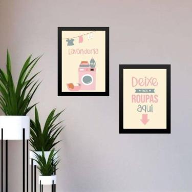 Imagem de Kit 2 Quadros Lavanderia Deixe Suas Roupas Aqui 24X18Cm